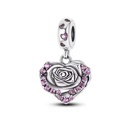 Pandora stílusú ezüst charm - Heart of rose