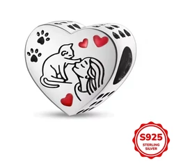 Pandora stílusú ezüst charm - Love cat