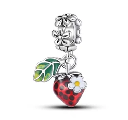 Pandora stílusú ezüst charm - Eperke