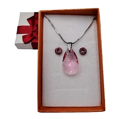 Drop- Swarovski kristályos nemesacél ékszerszett - rózsaszín