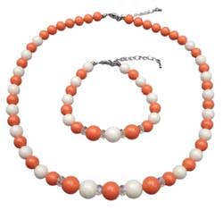 Swarovski gyöngy ékszerszett - Orange and White Pearl