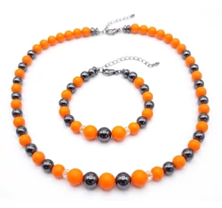 Swarovski gyöngy ékszerszett - Neon Orange & Black Pearl