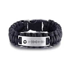 Gravírozható Paracord túlélő karkötő -fekete