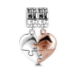 Pandora stílusú  ezüst dupla charm - Puzzle szív-Valentin napra ajánljuk!