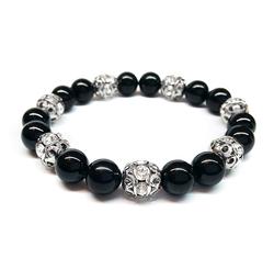 Swarovski gyöngy karkötő - Mystic Black- rhodiumos Rondelle Ball - fekete