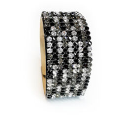 9 kősoros bőr karkötő - fekete mozaik- Swarovski kristályos