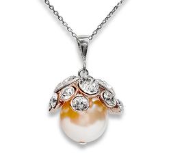 Swarovski csiszolt kristályos gyöngy ezüst nyaklánc fehér gyöngy rózsaarany kehelyben