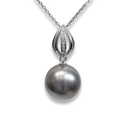 Swarovski kristályos gyöngy ezüst nyaklánc szürke gyönggyel