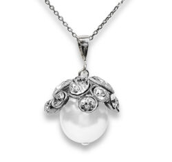 Swarovski csiszolt kristályos gyöngy ezüst nyaklánc fehér gyöngy