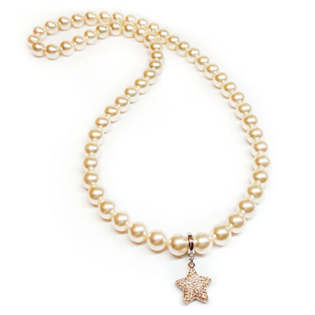 Swarovski gyöngy nyaklánc csillag alakú medállal- Creamrose - krém