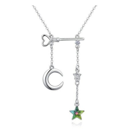 Csillag,hold- smaragdzöld- Swarovski kristályos nyaklánc