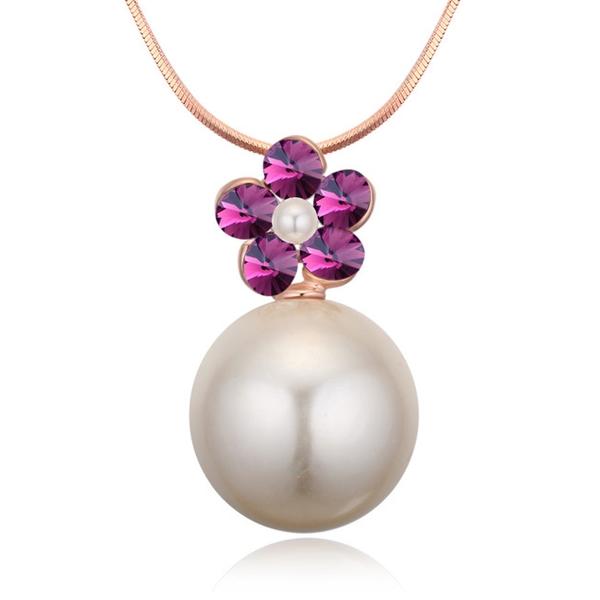 Virág és gyöngy-bordó- Swarovski kristályos - nyaklánc