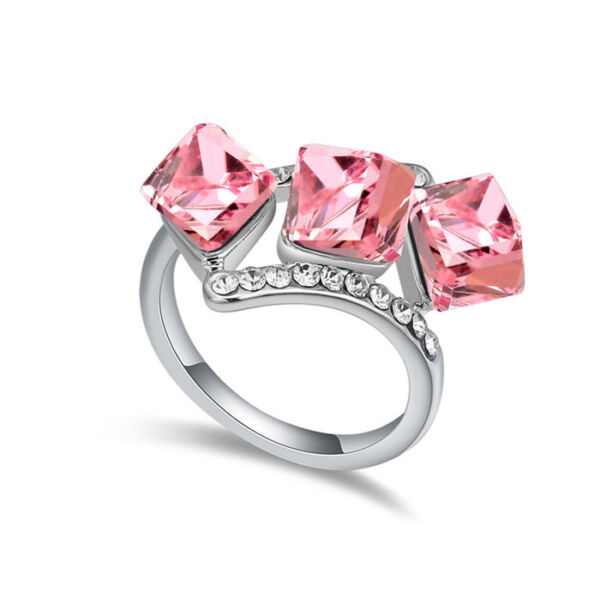 Kockák-rózsaszín-Swarovski kristályos - Gyűrű
