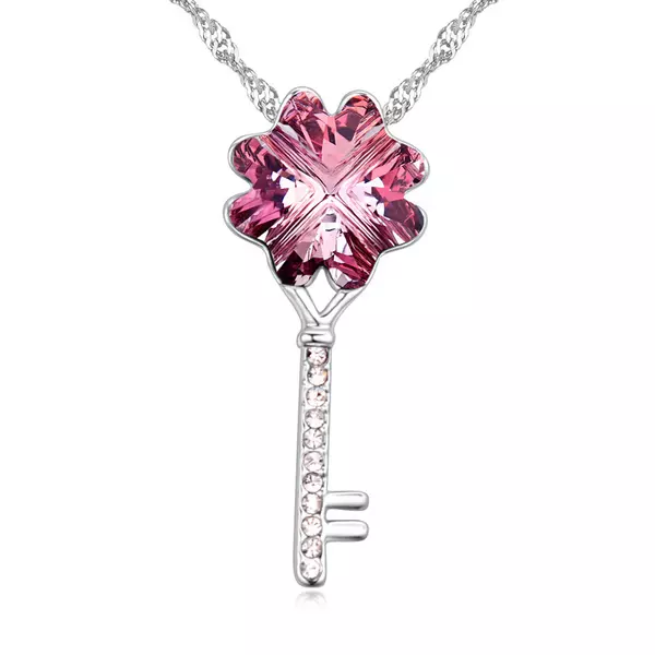 Szerencsehozó kulcs- rózsaszín- Swarovski kristályos nyaklánc