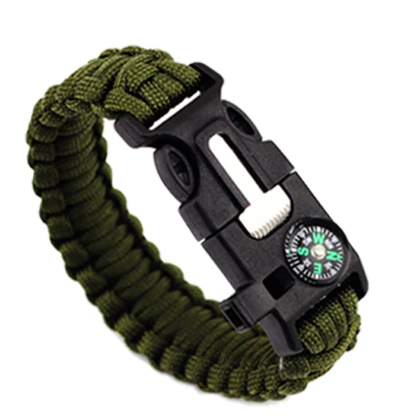 4 funkciós iránytűs paracord túlélő karkötő kovakő nélküli-katonai zöld