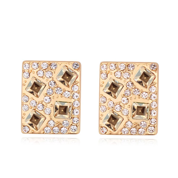 Kristályos négyzet -sötét borostyán- Swarovski kristályos fülbevaló