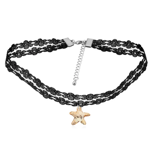 Gótikus csipkés nyaklánc- csillag alakú Swarovski kristállyal- pezsgő