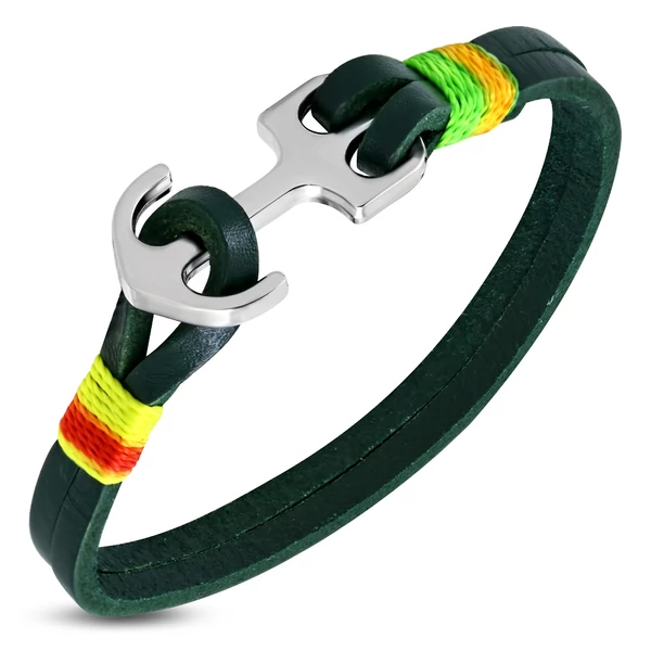 Anchorissime - Anchor horgony karkötő - ezüst-színes- sötétzöld bőr