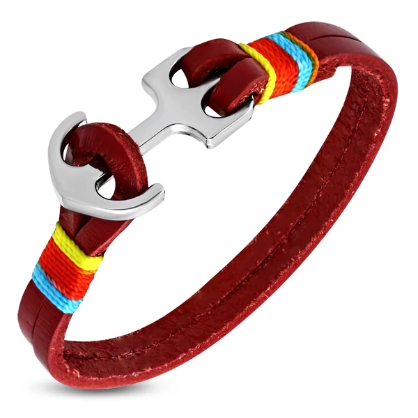 Anchorissime - Anchor horgony karkötő - ezüst-színes- piros bőr