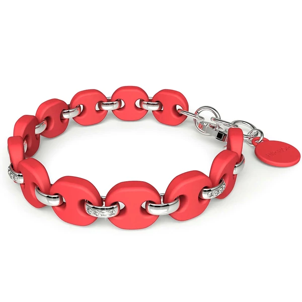 HIP-HOP Jewels - Bon-Ton - szilikon-nemesacél karkötő Swarovski kristályokkal - eperszín - fehér