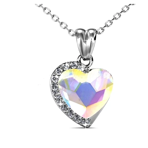 Fiorella - Swarovski kristályos szív alakú nyaklánc díszdobozban - színjátszós fehér