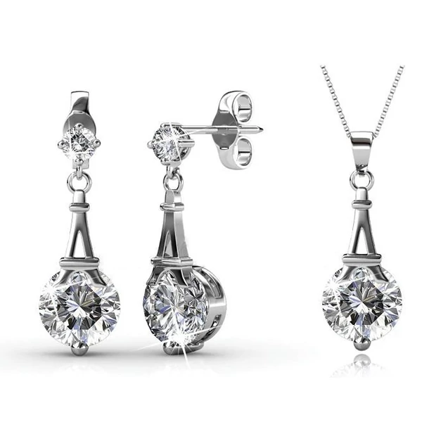 Júlia - Swarovski kristályos szett - ezüst színben - fehér