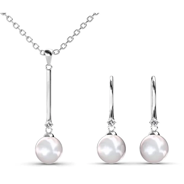 Kála - Swarovski kristályos és gyöngyös szett - fehér