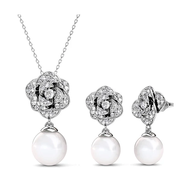 Korina - Swarovski kristályos és gyöngyös szett - fehér
