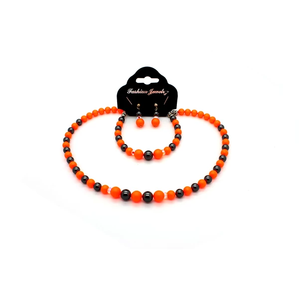 Swarovski gyöngy ékszerszett - Neon Orange & Black Pearl