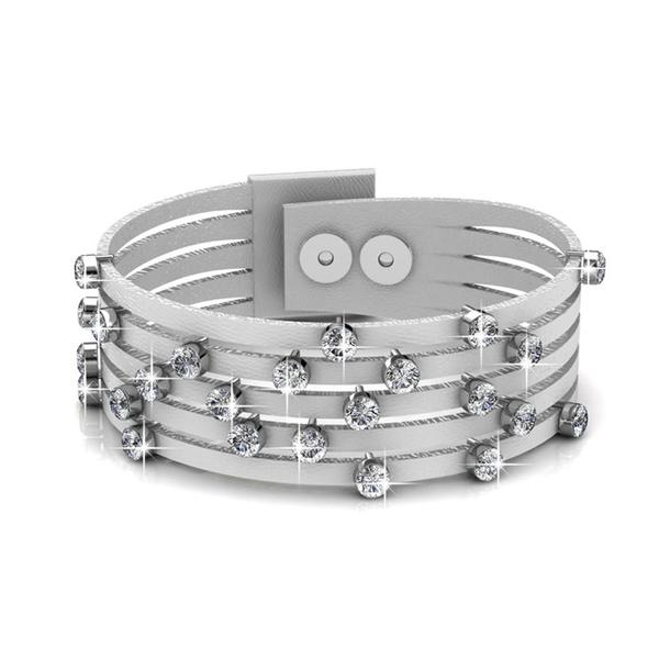 Csillogás-Swarovski kristályos bőr karkötő charmmal-fehér