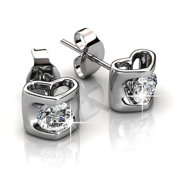 Szív - ékszerdobozos Swarovski kristályos fülbevaló 