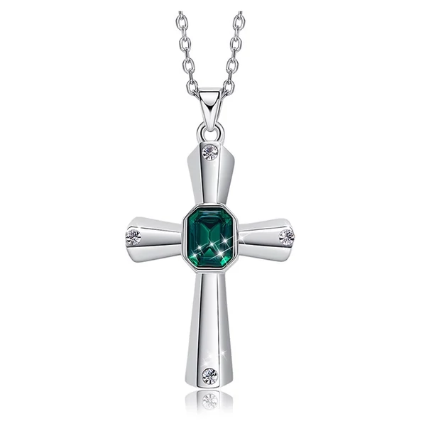 Green cross- Swarovski kristályos nyaklánc - zöld