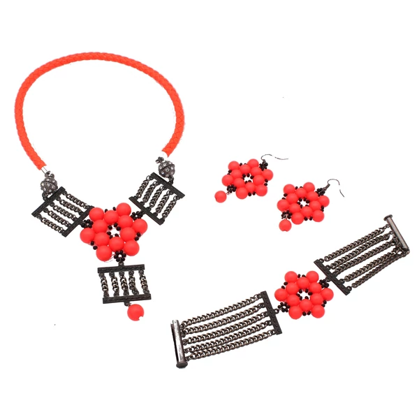 Debra - Swarovski gyöngy ékszerszett -  Neon Red - piros