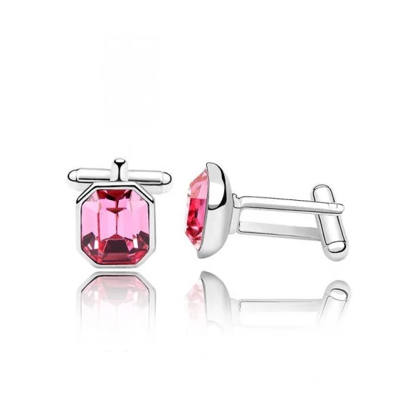 Szögletes mandzsettagomb - rózsaszín - Swarovski kristályos