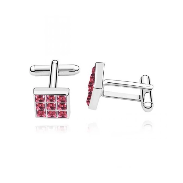 Négyzetes mandzsettagomb - rózsaszín - Swarovski kristályos