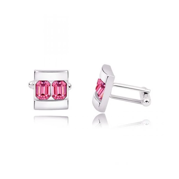 Két köves mandzsettagomb - rózsaszín - Swarovski kristályos