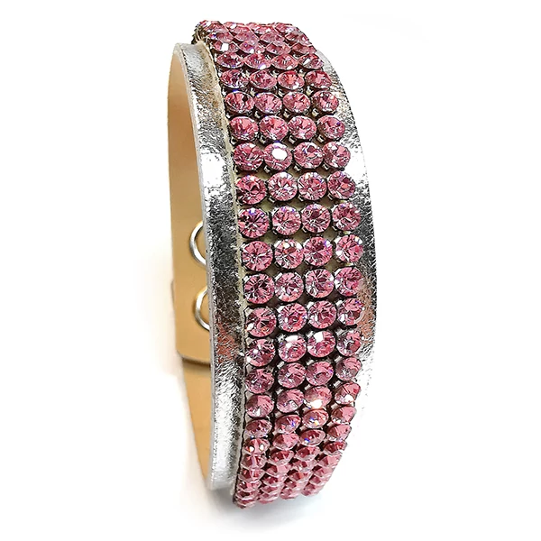 4 kősoros bőr karkötő - . Light Rose - Swarovski kristályos