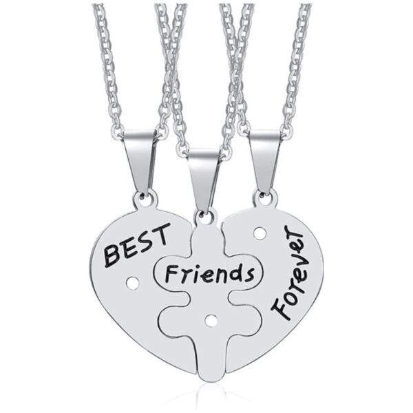 Best Friends Forever - 3 medálos - acél nyaklánc szett - ezüst
