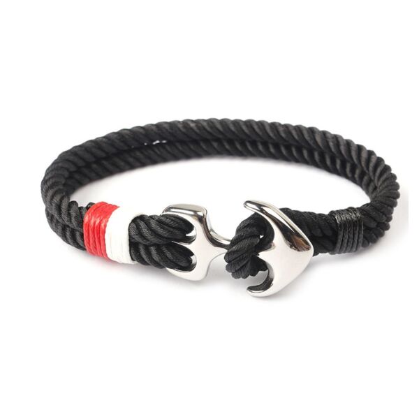 Anchorissime - Anchor horgony karkötő - ezüst- fekete kötéllel fehér-piros dísz