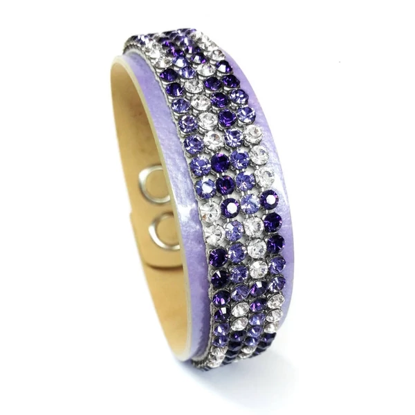 4 kősoros bőr karkötő- Purple Velvet - Swarovski kristályos - kék