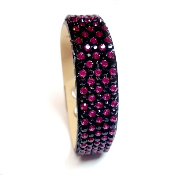 5 kősoros bőr karkötő-  Swarovski kristályos - lila