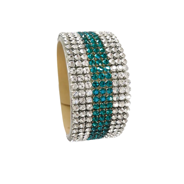 9 kősoros bőr karkötő - Turquoise, Crystal - Swarovski kristályos - zöld