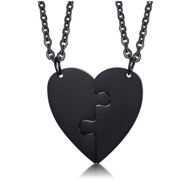 Szívpuzzle- páros acél nyaklánc - fekete-Valentin napra ajánljuk!
