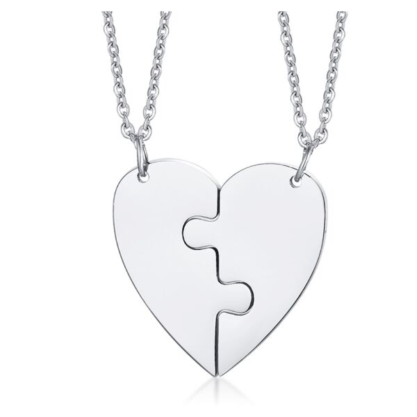 Szívpuzzle- páros acél nyaklánc - ezüst-Valentin napra ajánljuk!