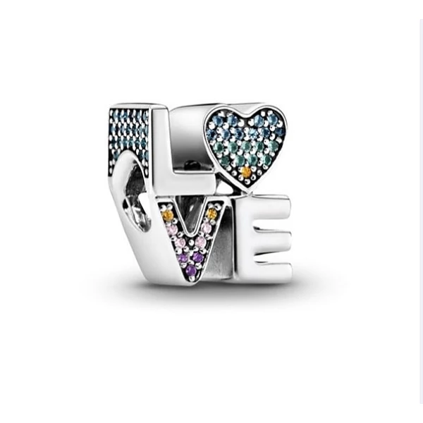 Pandora stílusú elegáns ezüst charm  - LO-VE - színes