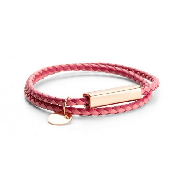 Gravírozható fémlapocska - bőr karkötő - piros-rózsaszín- 165 mm