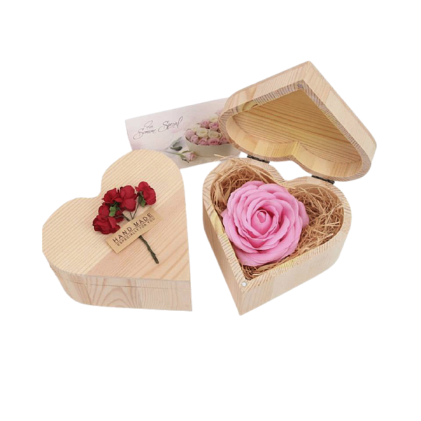 Szappanrózsa fából készült szív díszdobozban - rózsaszín-Hand Made 