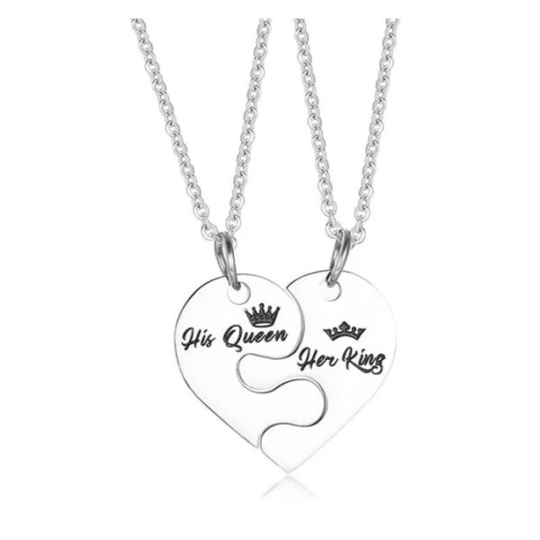 His Queen-Her King- páros acél nyaklánc - ezüst-Valentin napra ajánljuk!