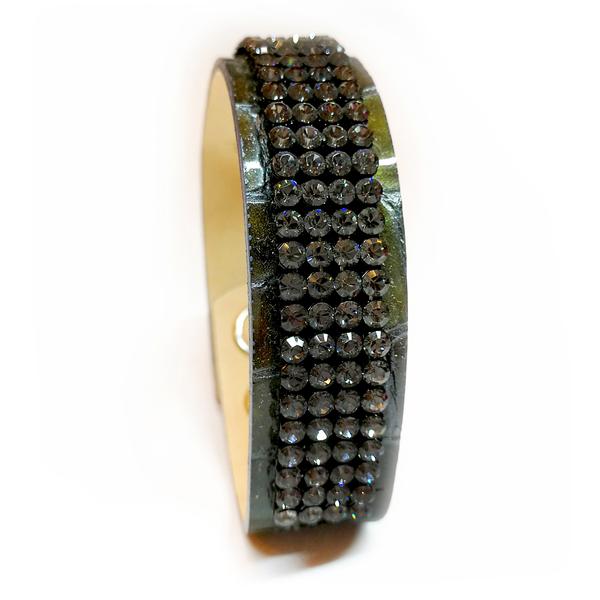 4 kősoros bőr karkötő- Swarovski kristályos - Silver Night - fekete