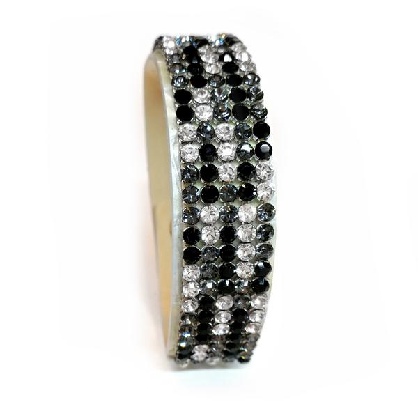 5 kősoros bőr karkötő-  Swarovski kristályos- Jet, Silver Night